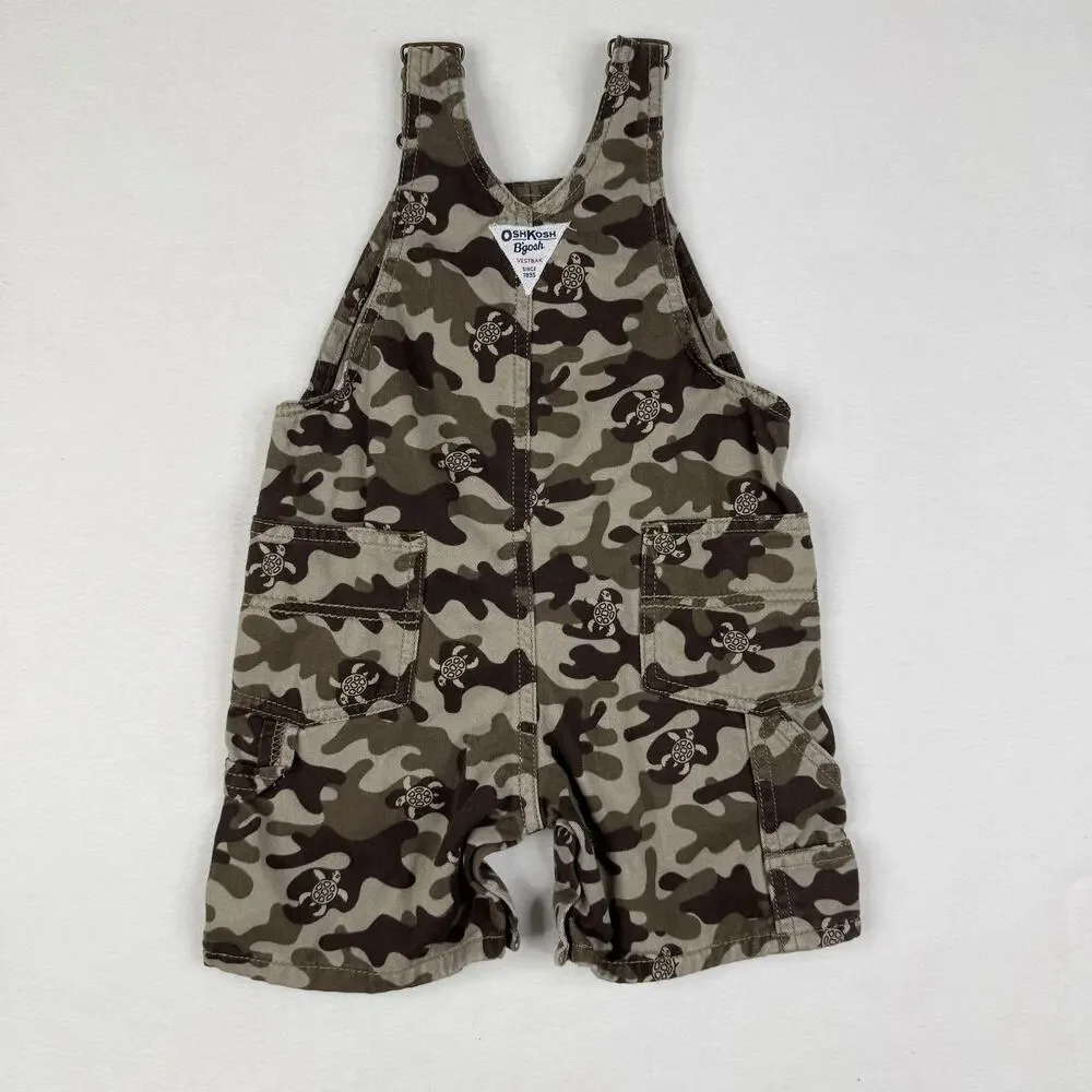 OshKosh Overalls Camo Turtle Vestbak Bgosh Baby Boys 24M Brown Cargo Pockets
